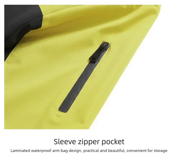 Men's waterproof hiking and urban windbreaker jacket with full-zip closure, oversized fit, and ribbed cuffs for warmth.