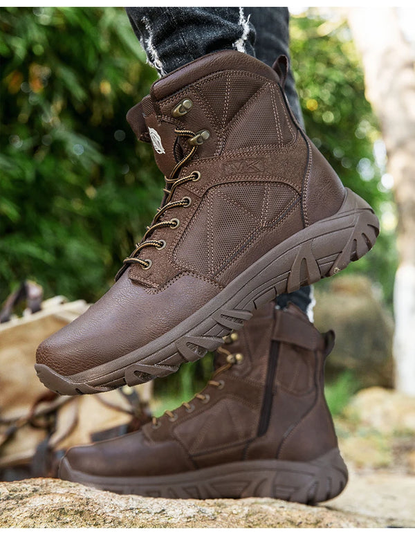 Black and brown Trailblazer Boots with enhanced stability features.