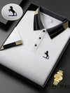 Elegant polo shirt featuring signature horse emblem and sophisticated contrast collar trim