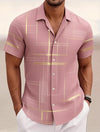 Men's geometric print shirt featuring turndown collar and wrinkle-resistant broadcloth fabric