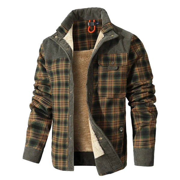 Urban winter wear: Winter's Embrace Jacket in plaid, ideal for city streets.
