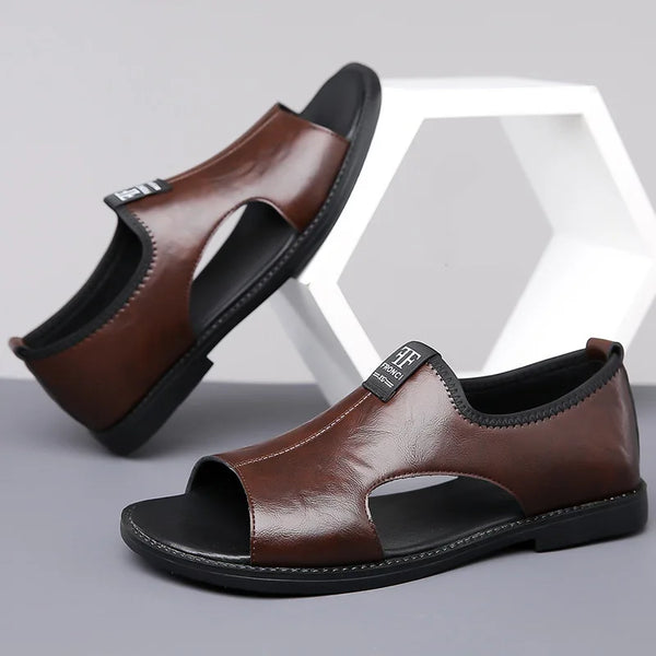 High-quality leather flat sandals for men with soft supportive insole