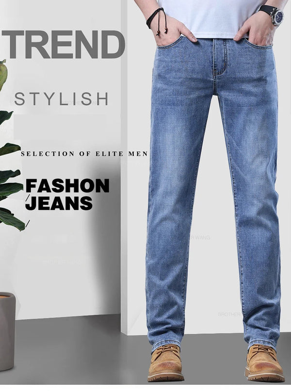 Men's tapered leg jeans in medium-weight denim
