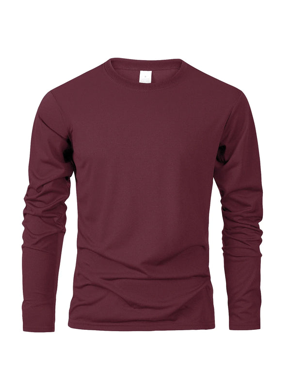 Men's long sleeve casual t-shirt in solid black, breathable polyester, O-neck, quick-drying, perfect for active or casual wea