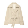 Belted Short Trench Coat with Double-Breasted Detail