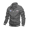 Men's Casual Varsity Bomber Jacket with USA print, stylish zip-up design, ribbed cuffs, perfect for spring and autumn wear.