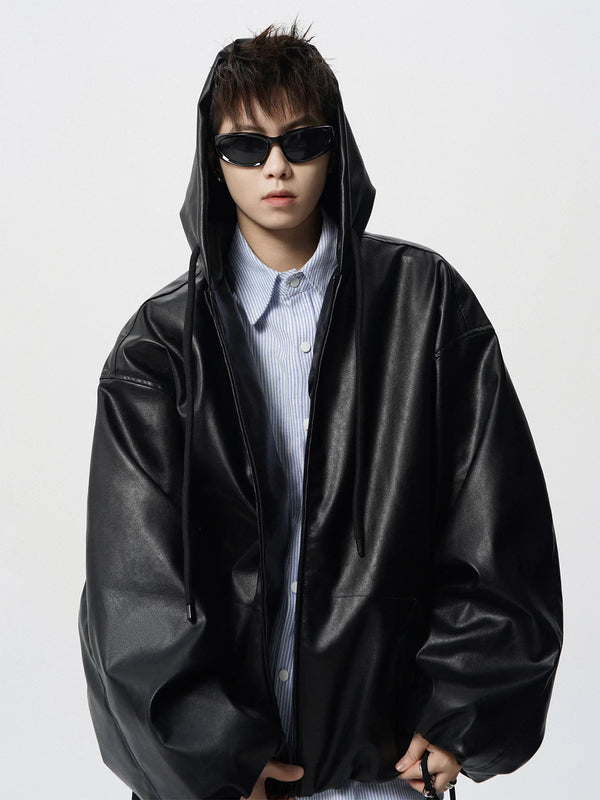 Men's Classic PU Leather Motorcycle Jacket with ribbed cuffs, zipper closure, and warm polyester lining for winter style.