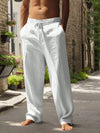 Khaki wide leg linen pants with drawstring waist and relaxed fit for women