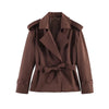 Belted Short Trench Coat with Double-Breasted Detail