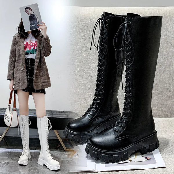 Stylish ankle high women's boots with lace-up closure, thick heel, and non-slip rubber sole for comfort and durability.