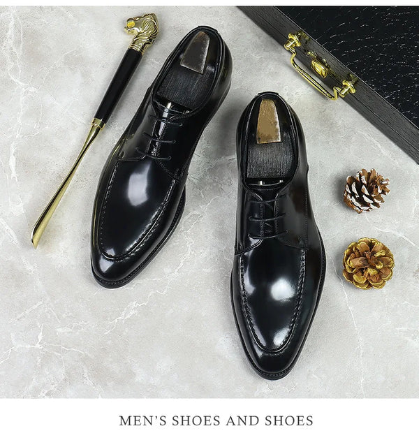 Professional black leather Oxfords with a sophisticated silhouette.