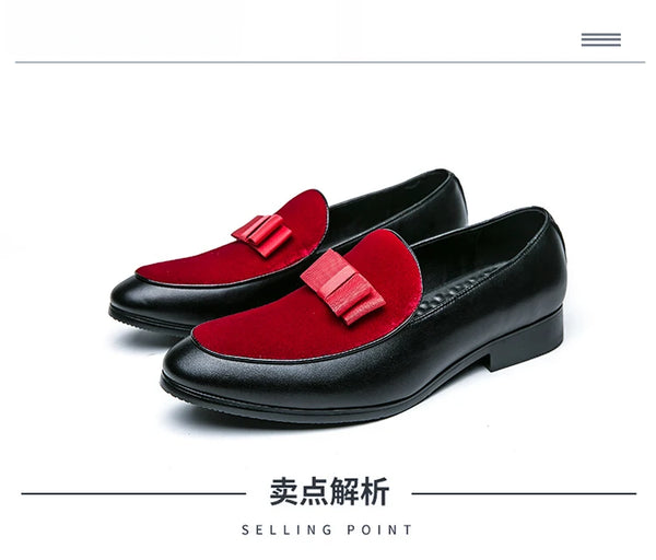Detail shot of supple leather upper on men's formal dress loafers