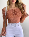 Off-Shoulder Lace Frill Hem Blouse for Women
