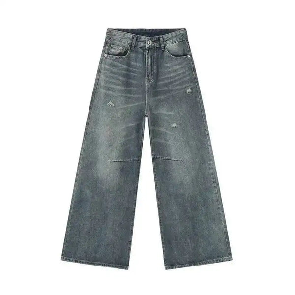 Wide leg denim jeans in washed blue with authentic vintage character