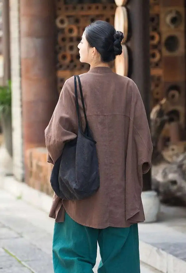 Effortless Ease Cotton Linen Stand Collar Coat