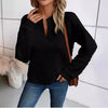 Medium-weight knit hoodie with deep V-neck and relaxed silhouette