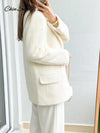 Effortless Elegance mohair blazer in creamy white showing plush texture and tailored regular fit silhouette