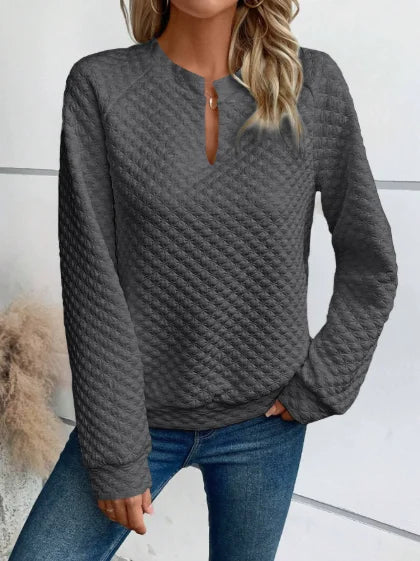 Deep V-neck hoodie in medium-weight fabric for layering