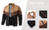 Men's trendy color block bomber jacket in US sizes, stylish zip-up design for all-season wear and casual outings.