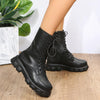 Chic white ankle boots with chunky heel, lace-up closure, and durable PU leather for stylish fall/winter outfits.