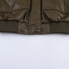 Chic army green faux leather jacket for women with stand collar, loose fit, and functional pockets for stylish winter wear.
