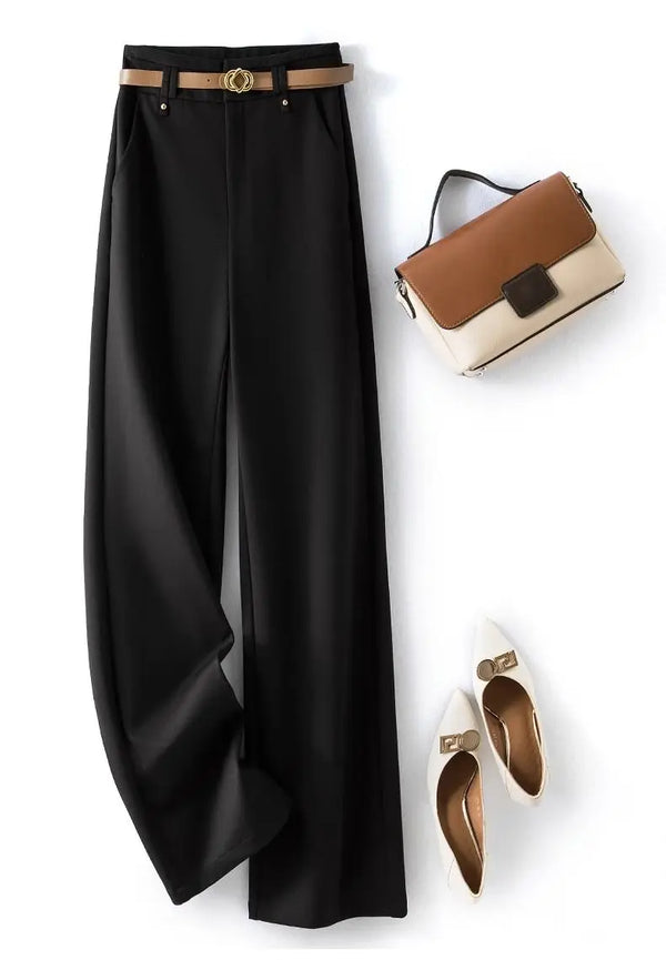 Elegant wide-leg work trousers for women in cotton blend, high waist, perfect for office wear and business casual outfits.