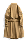 Men's military green slim fit trench coat with double-breasted closure and notched lapel, perfect for spring and autumn wear.