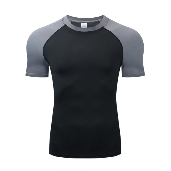 Men's breathable compression fitness t-shirt in black, perfect for workouts, running, and casual wear with moisture-wicking f