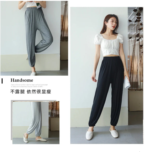 Comfy Modal Women's Pajama Pants in solid color, ankle-length, soft cotton-spandex blend for lounging and sleep.