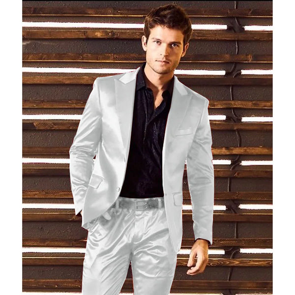 Flat-front pants of the men's suit, showcasing the sleek design and comfort.