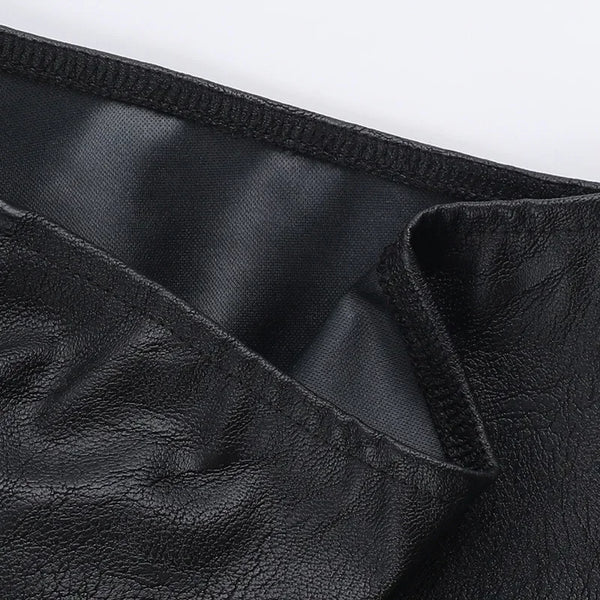 Chic cropped faux leather biker jacket for women with rivet detailing, slim fit, and zip closure, perfect for edgy streetwear
