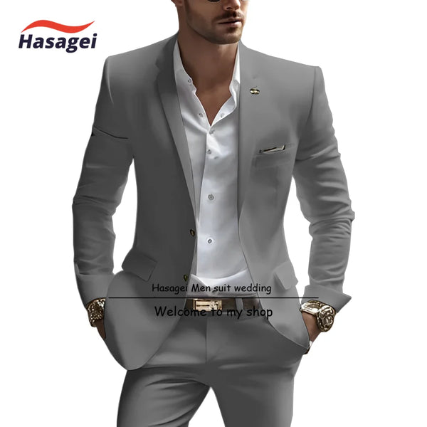 Elegant white summer suit for men, slim fit with notch lapel, perfect for weddings and business events, crafted from premium