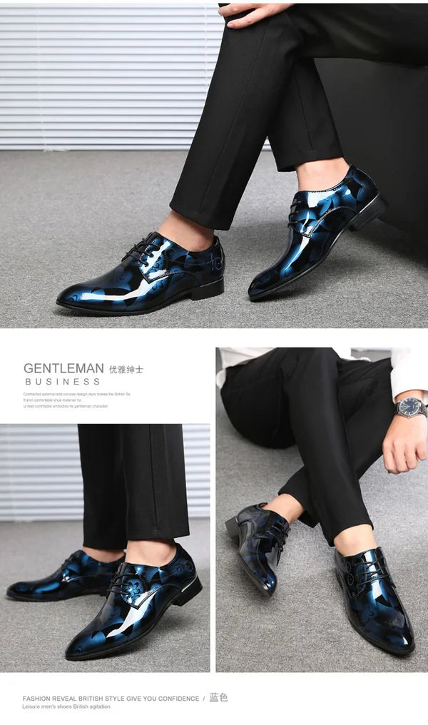 Men's formal footwear with a contemporary floral touch for events.
