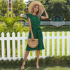 Vintage inspired polka dot midi dress with elegant pleated design