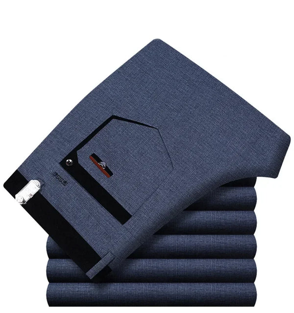 Classic men's dress pants in premium cotton, perfect for business and casual wear with a straight leg and zipper fly closure.