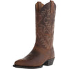 Handcrafted brown leather cowboy boots featuring decorative embroidery and stable heel