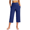 Chic high-waist wide-leg capri yoga pants with pockets, perfect for activewear and casual outings in nylon-spandex blend.