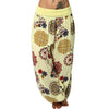 Boho chic wide leg harem pants for women with geometric print, mid-rise waist, and relaxed fit for casual or party wear.