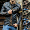 Stylish Men's Faux Leather Biker Jacket in black, featuring a stand-collar and smooth zipper, perfect for casual wear.