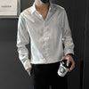 Men's luxury silk blend casual shirt in black, slim fit with subtle graphic pattern, perfect for spring and summer wear.