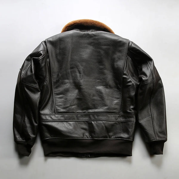 Stylish embroidery detail on the shoulder of the Top Gun leather bomber jacket.