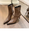 Chic women's ankle boots with zipper, high heel, pointed toe, perfect for autumn and winter fashion, stylish and comfortable.