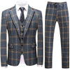 Elegant plaid 3-piece men's suit for formal occasions, featuring a single-breasted jacket and flat-front pants in premium pol