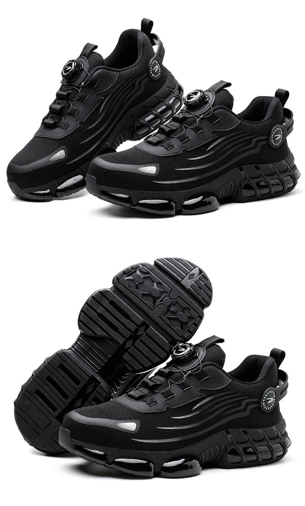 Construction work boots with anti-compression steel guard and breathable comfort design