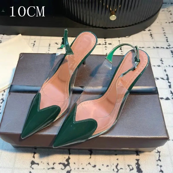Clear stiletto pumps with pointed toe and comfortable insole