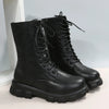 Chic white ankle boots with chunky heel, lace-up closure, PU leather, perfect for fall/winter fashion and comfort.