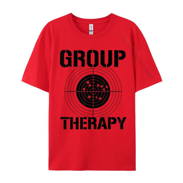 Vintage-Inspired 'Group Therapy' Men's Casual T-Shirt in premium cotton, featuring a striking graphic print for retro style.
