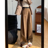 Close-up of high waist button detail and smooth waistband on women's corduroy wide leg pants