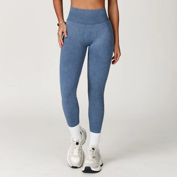 Lavender and gray patterned seamless leggings for stylish workouts.