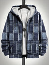 Vintage patchwork zip-up hoodie for men with distinctive plaid pattern and comfortable fit